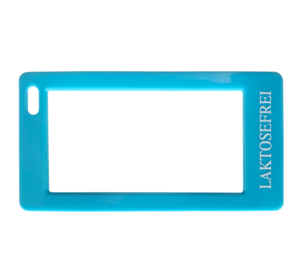 ESL Snap-on Rahmen in blau mit Beschriftung Laktosefrei
