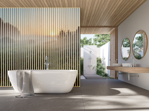 eine Badezimmer Einrichtung mit einer Wandbild Installation